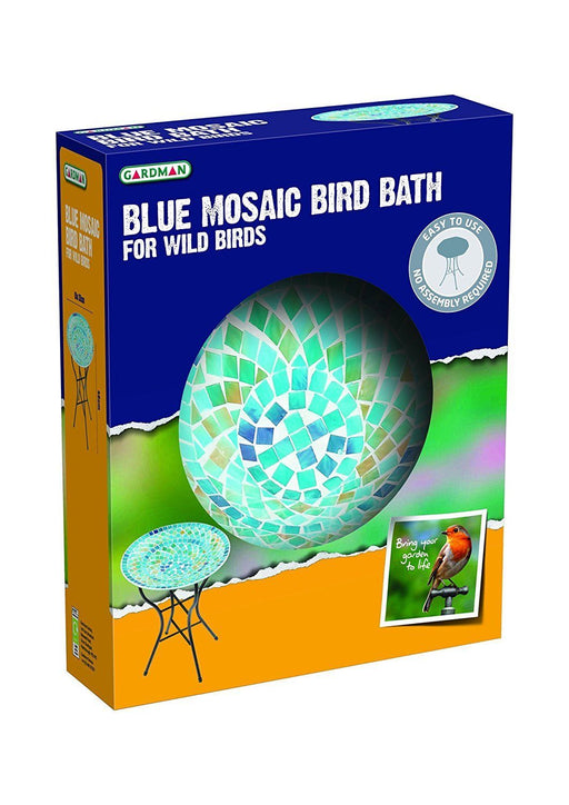 Gardman Mosaic Glass Bird Bath Blue