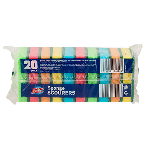 Clean & Shine Rainbow Sponge Scourers 20 Pack