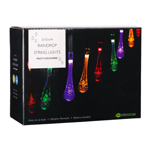 20 Raindrop Solar String Lights- Assorted Colours