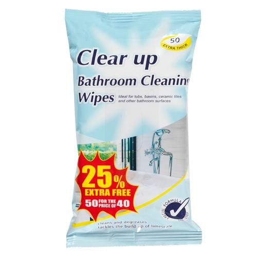 Clear Up Extra Thick Bathroom Cleaning Wipes 50 Pack