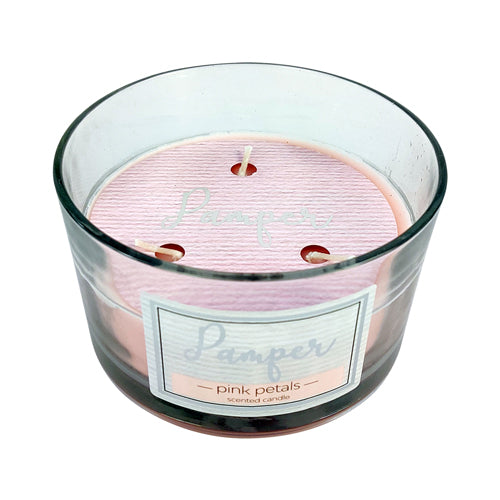 Pamper Pink Petals Scenter Glass Wax Candle 12oz