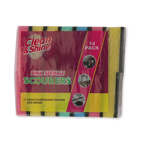 Clean & Shine Multi-Colour Sponge Scourers 14 Pack