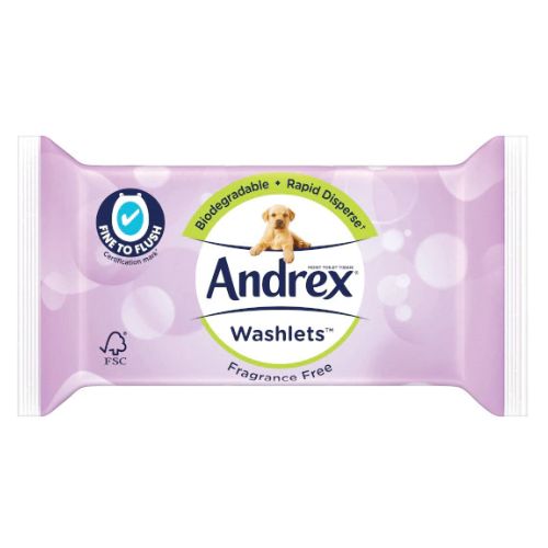 Andrex Washlets Moist Toilet Tissue Fragrance Free 36 Wipes