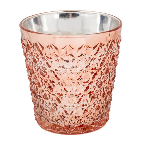 Candlelight Embossed Rose Gold Glass Candle Orange & Cinnamon H 12cm