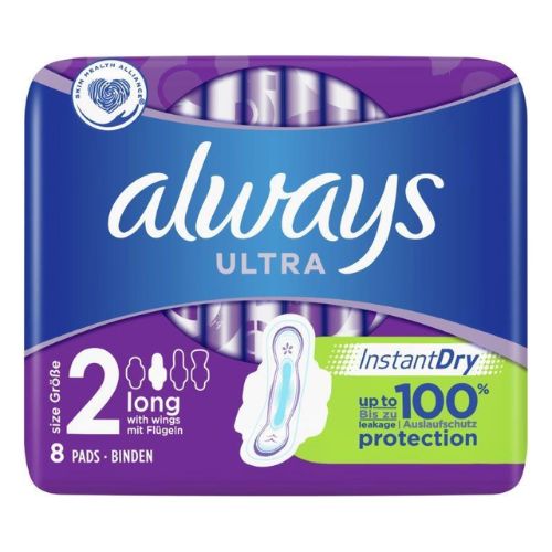 Always Ultra Long Sanitary Towels With Wings 8 Pk