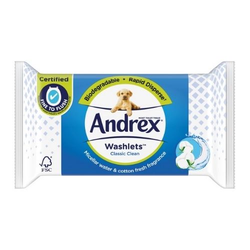 Andrex Classic Clean Toilet Tissue Washlets Cotton Fresh 40 Wipes