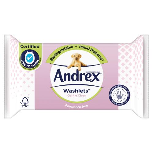 Andrex Gentle Clean Toilet Tissue Washlets Fragrance Free 40 Wipes