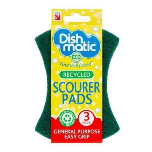 Dishmatic Green Recycled Scourer Pads 3 Pack