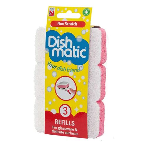 Dishmatic Pink Non Scratch Sponge Refills x 3