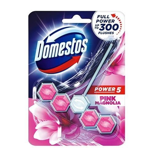 Domestos Power 5 Pink Magnolia Toilet Rim Block Cleaner 55g