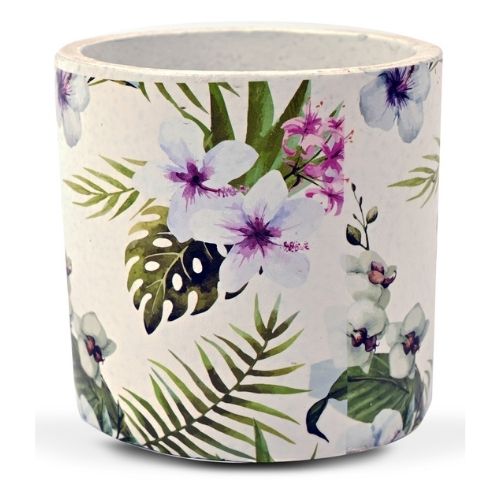 White Floral Garden Patterned Plant Pot 11cm