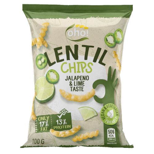 Oho Lentil Chips Jalapeno & Lime 100g