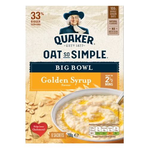 Quaker Oat So Simple Big Bowl Golden Syrup 6 Pk 298g